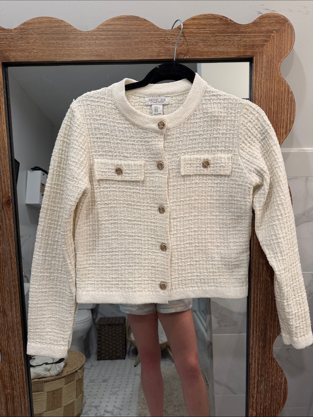 Rachel Zoe Ivory Textured Button Front Jacket